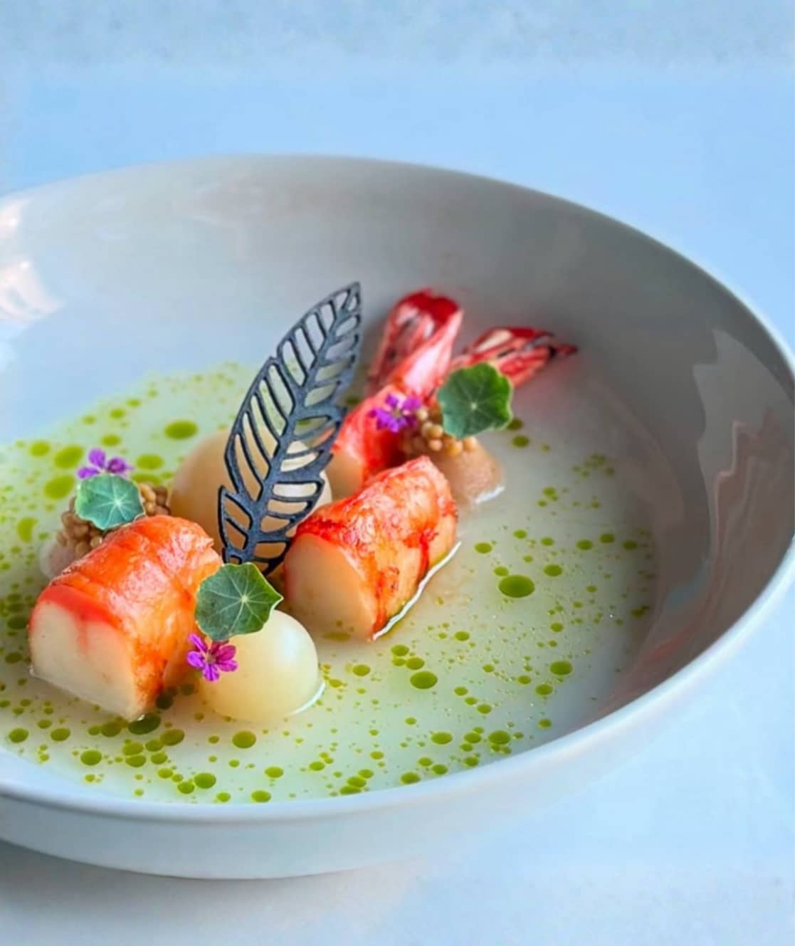 langoustines green sauce fine dining private chef London elegant plating