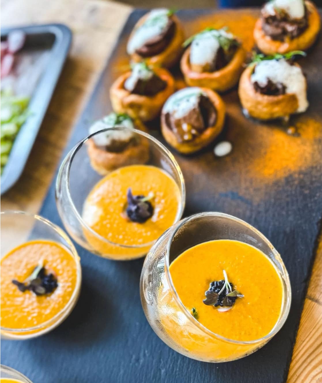 pumpkin veloute fine dining canapé private chef London luxury catering