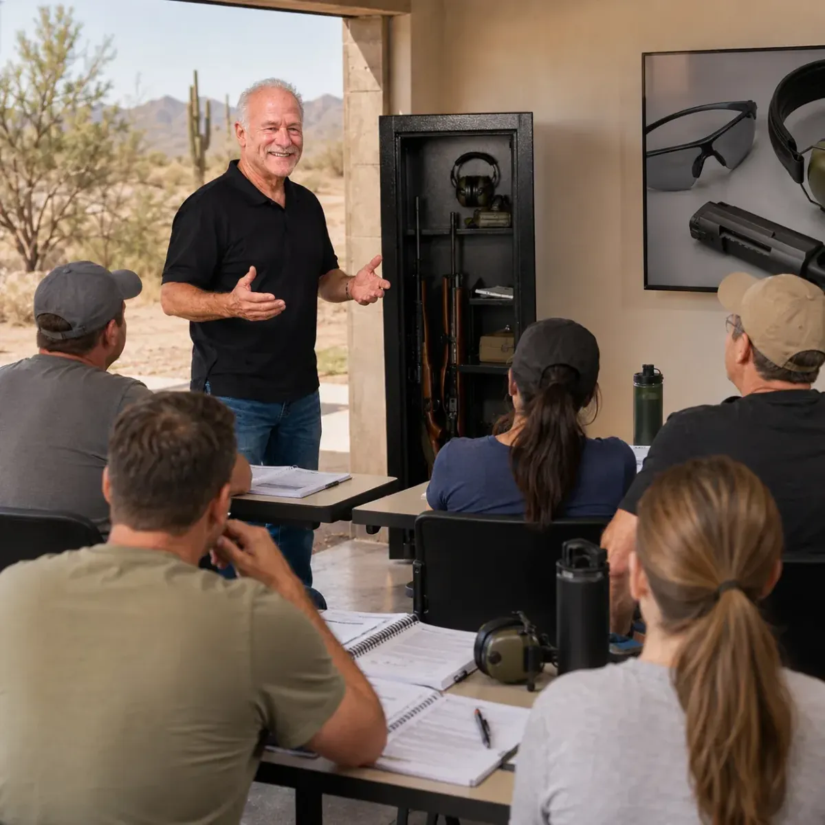 Instructor teaching a firearm safety class to adult students in the Lake Havasu City area