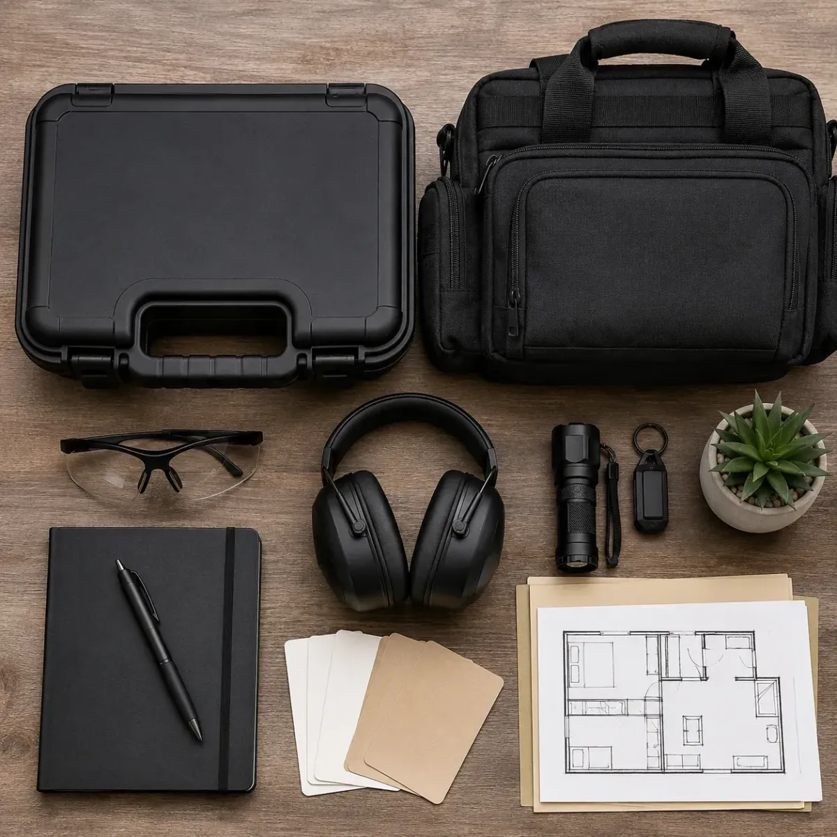 Handgun case and safety equipment prepared for USCCA home defense training