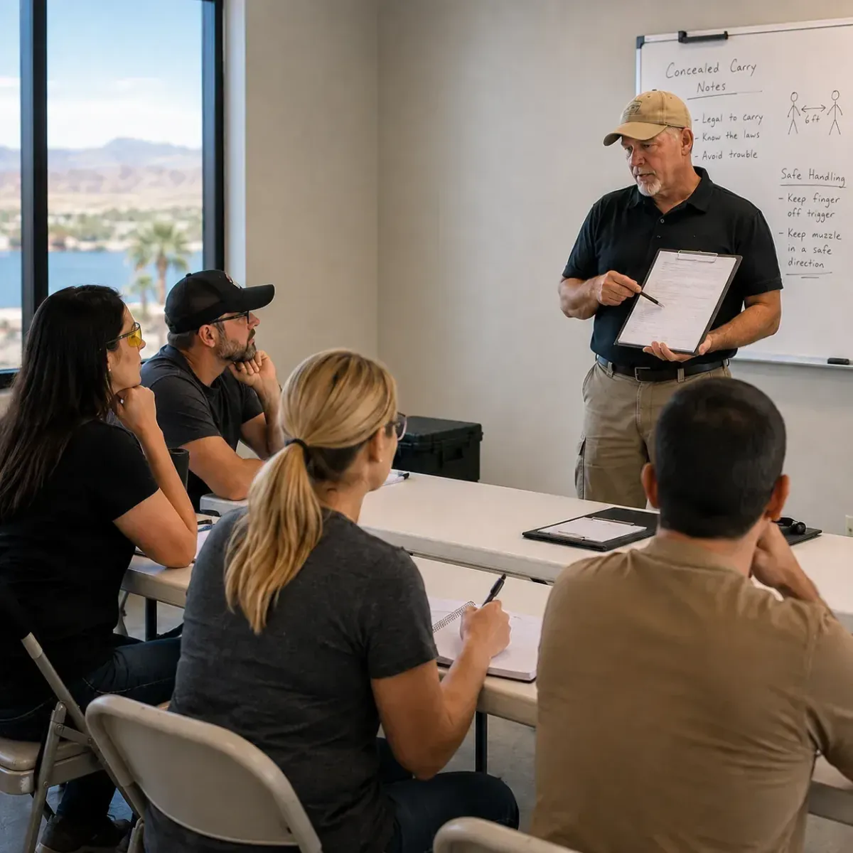 Adult students attending Utah concealed firearm permit training in Arizona
