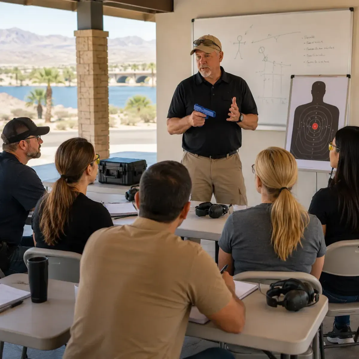 Instructor explaining Utah concealed firearm permit application requirements to adult students