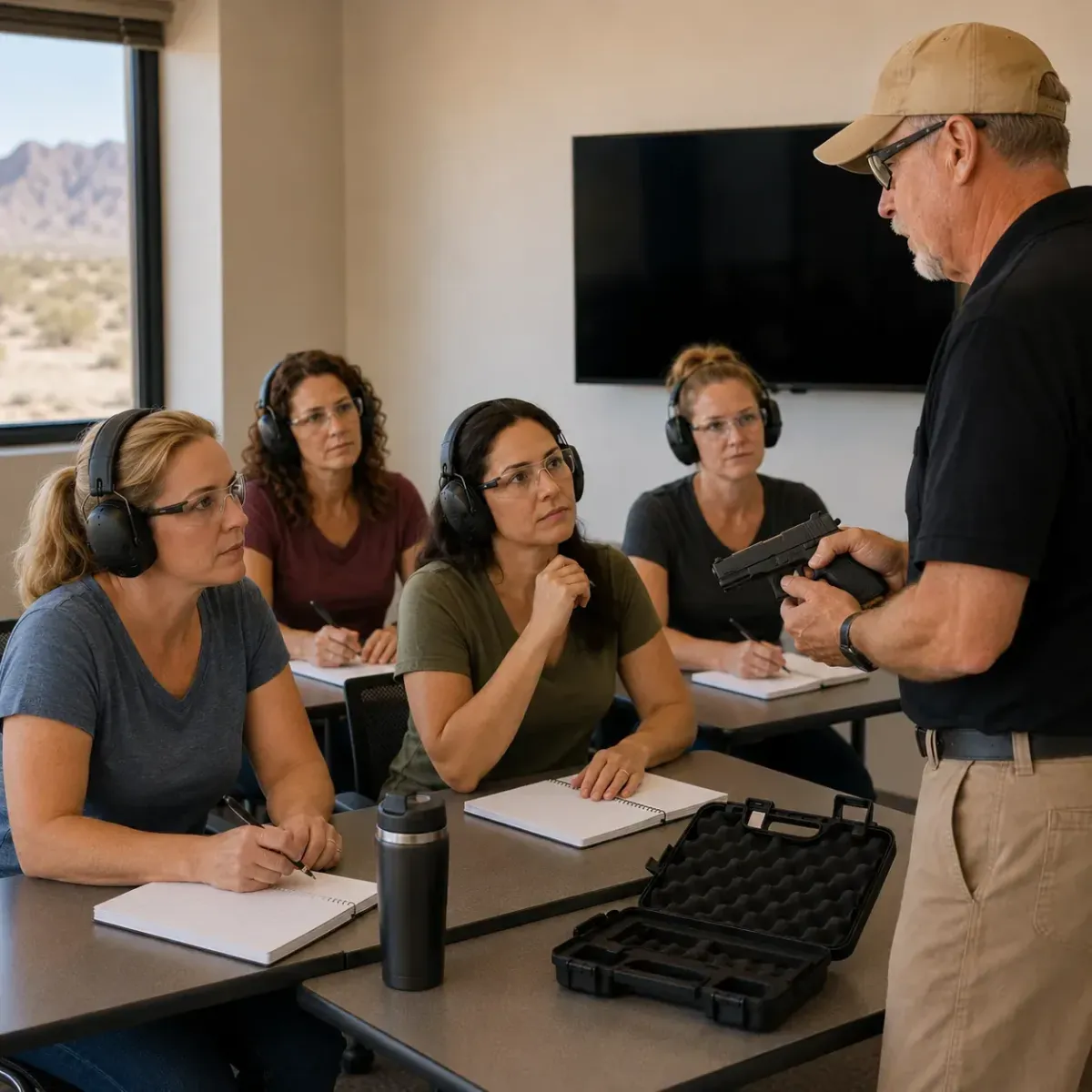 Women attending a firearm safety classroom session in Arizona