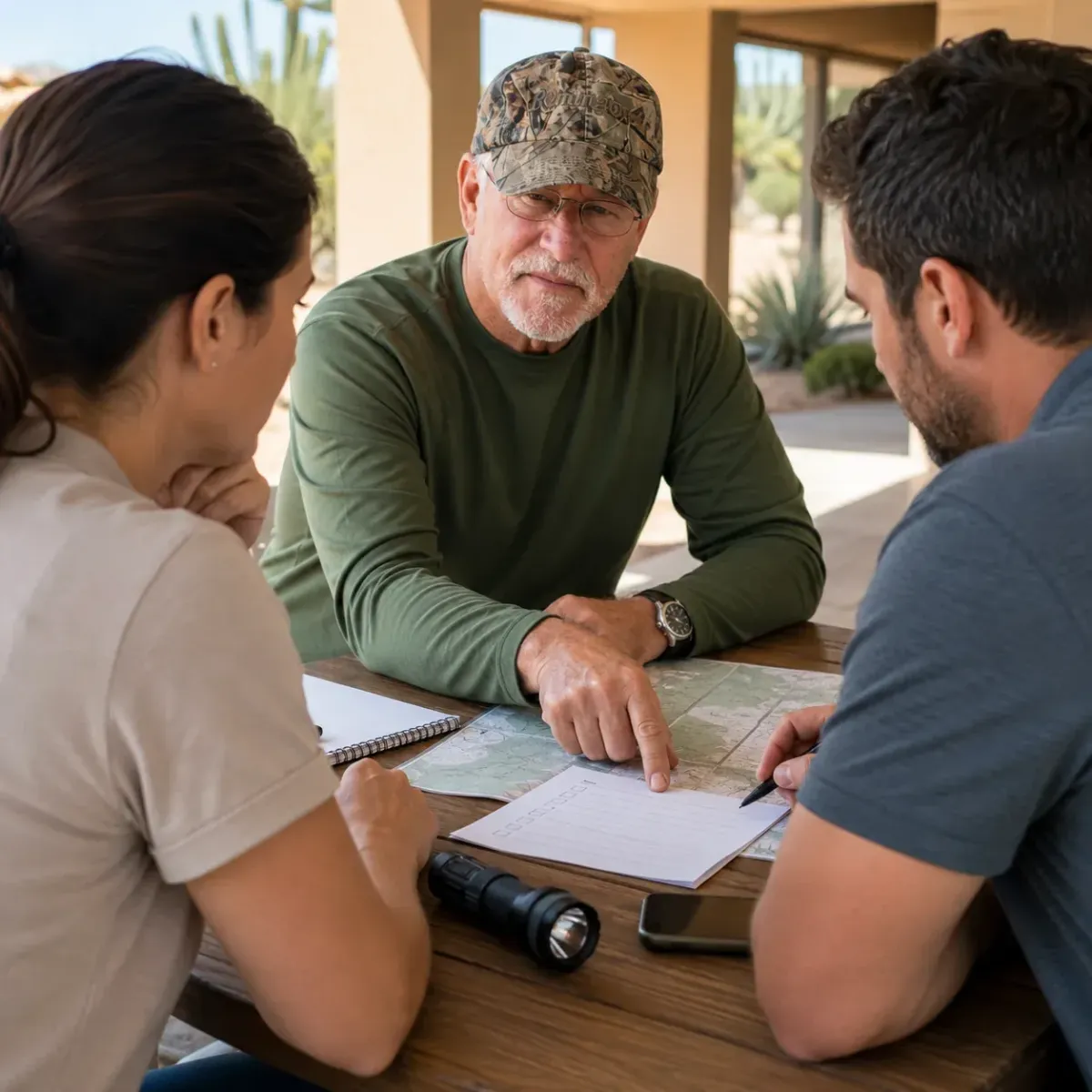 Instructor reviewing a family emergency plan and preparedness checklist