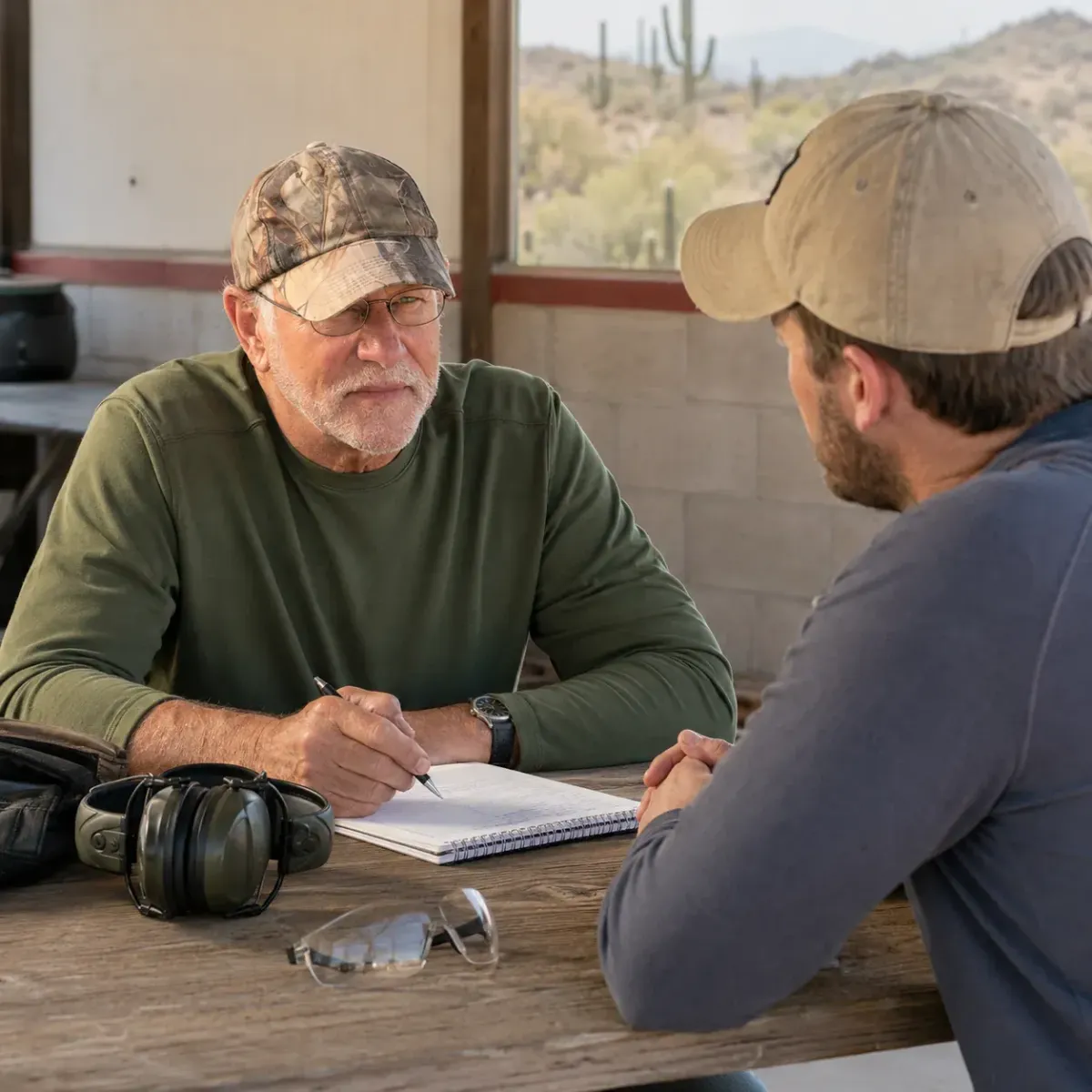 Instructor discussing firearms training goals with an adult student