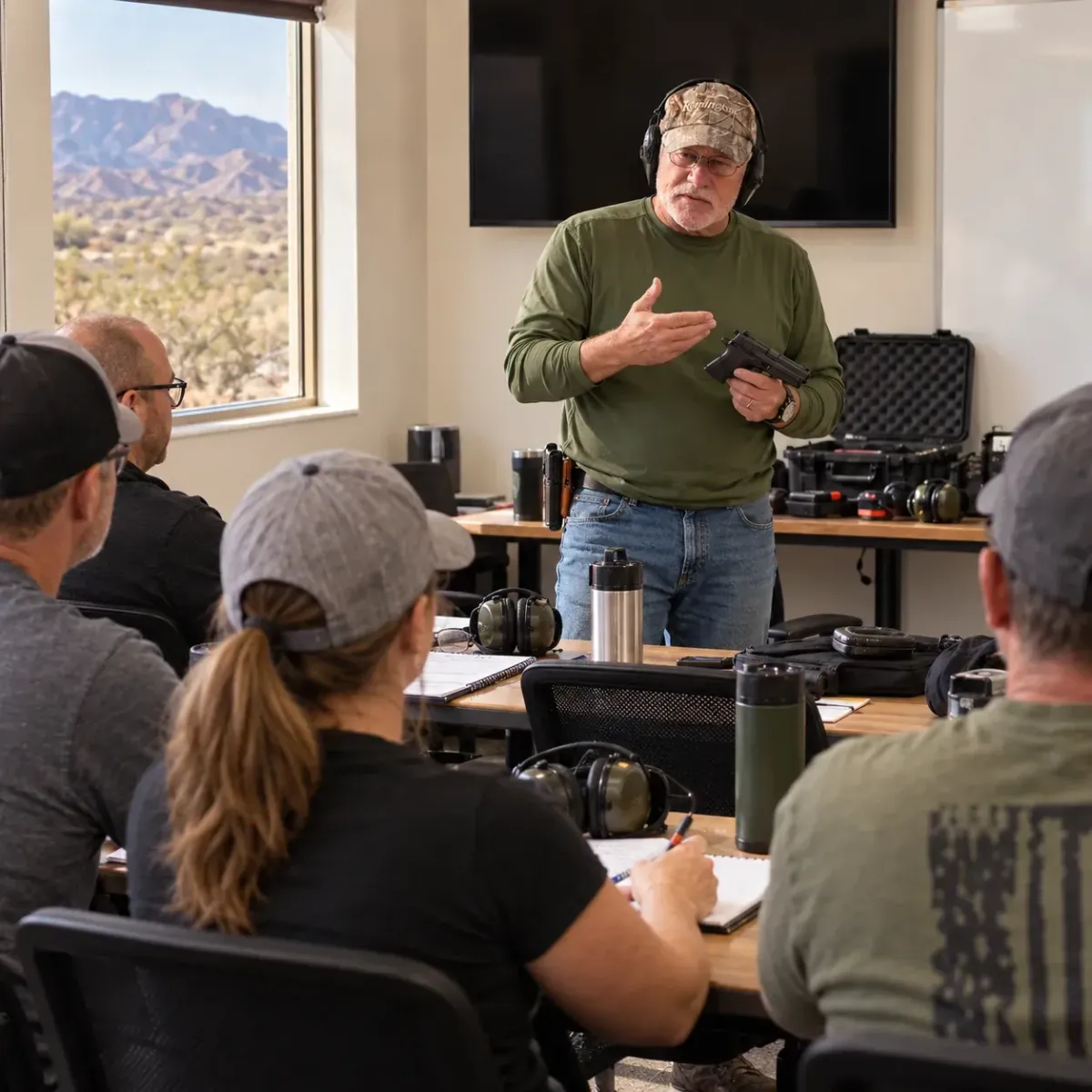 Instructor discussing concealed carry education and permit training