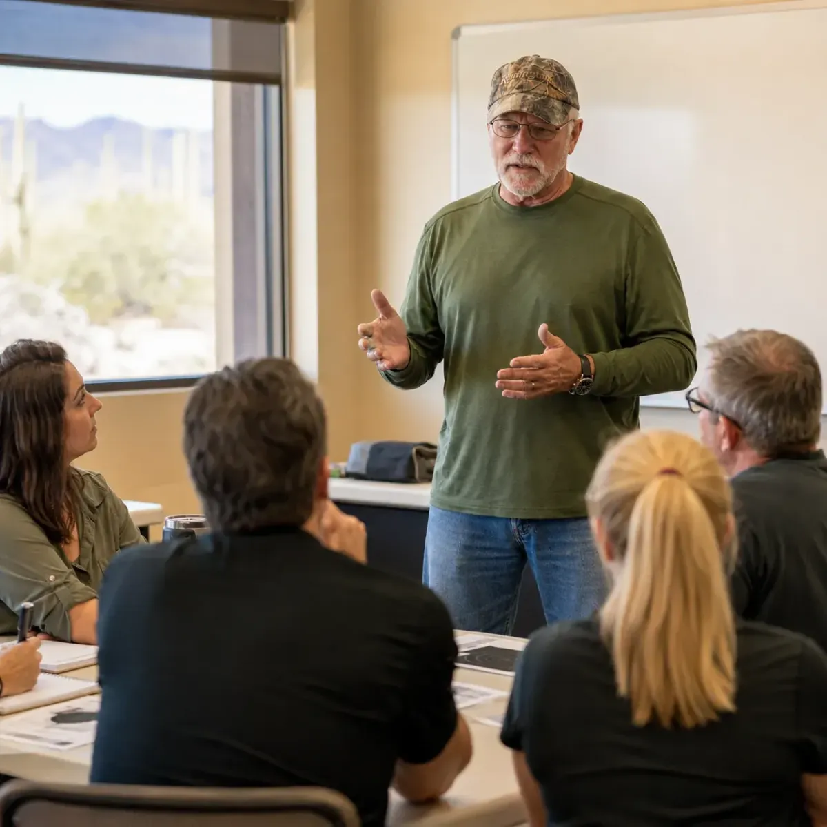 Instructor teaching situational awareness and crime prevention strategies