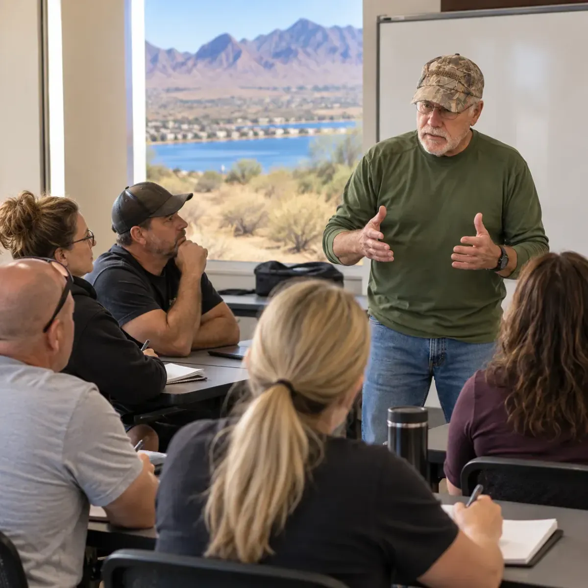 Adults attending a personal safety and crime prevention seminar in Arizona