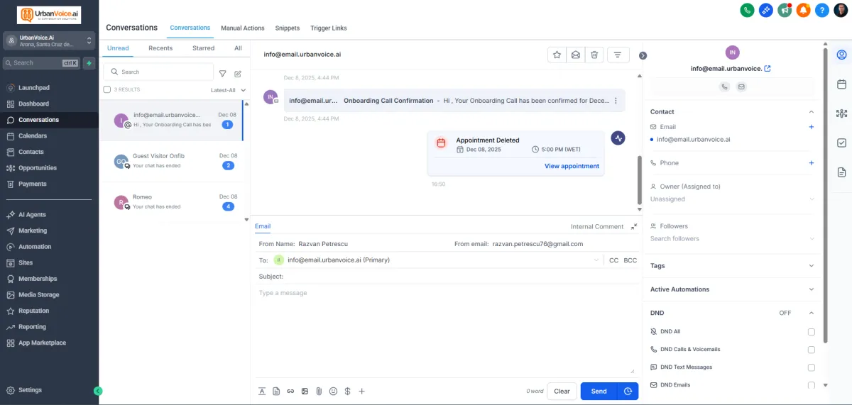 All messages — email, SMS, chat — in one inbox