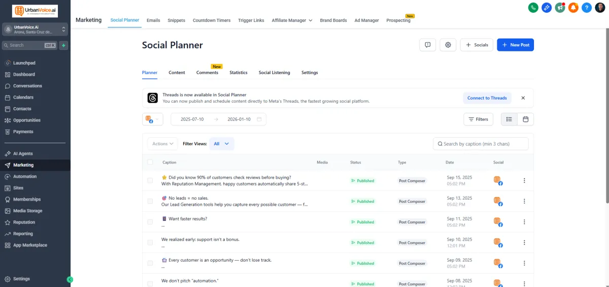 Schedule posts to social media directly from your dashboard