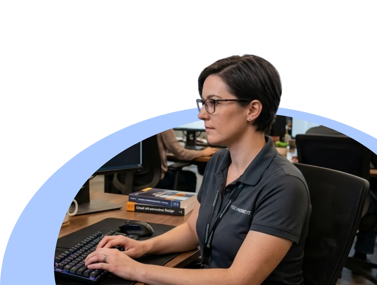 IT woman wearing eye glass working in office
