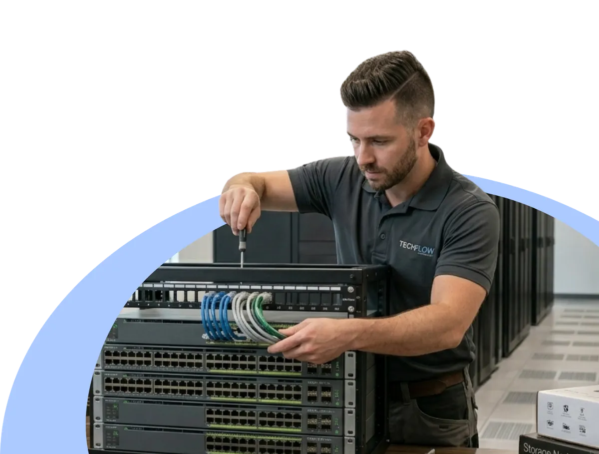 IT Tech doing rack Installation