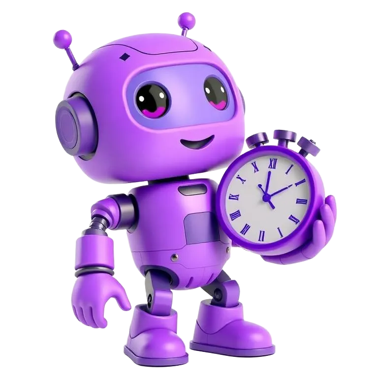 A ai robot holding a clock named Bookr an Ai appointment setter.