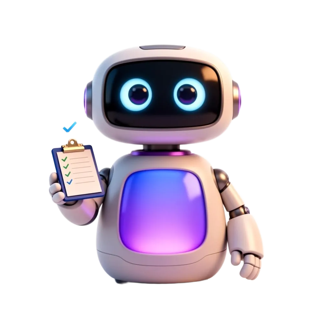milo the ai robot holding a check list