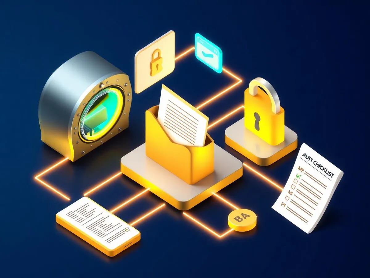 Secure financial system with vault, encrypted email, MFA token, and audit checklist