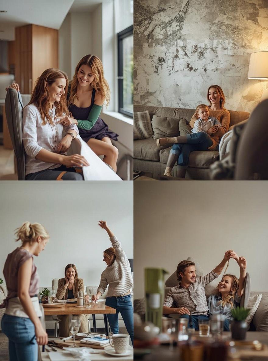 a patio with chairs and tables and a body of water in the background