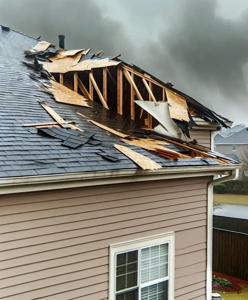 a roof destroyed by a storm