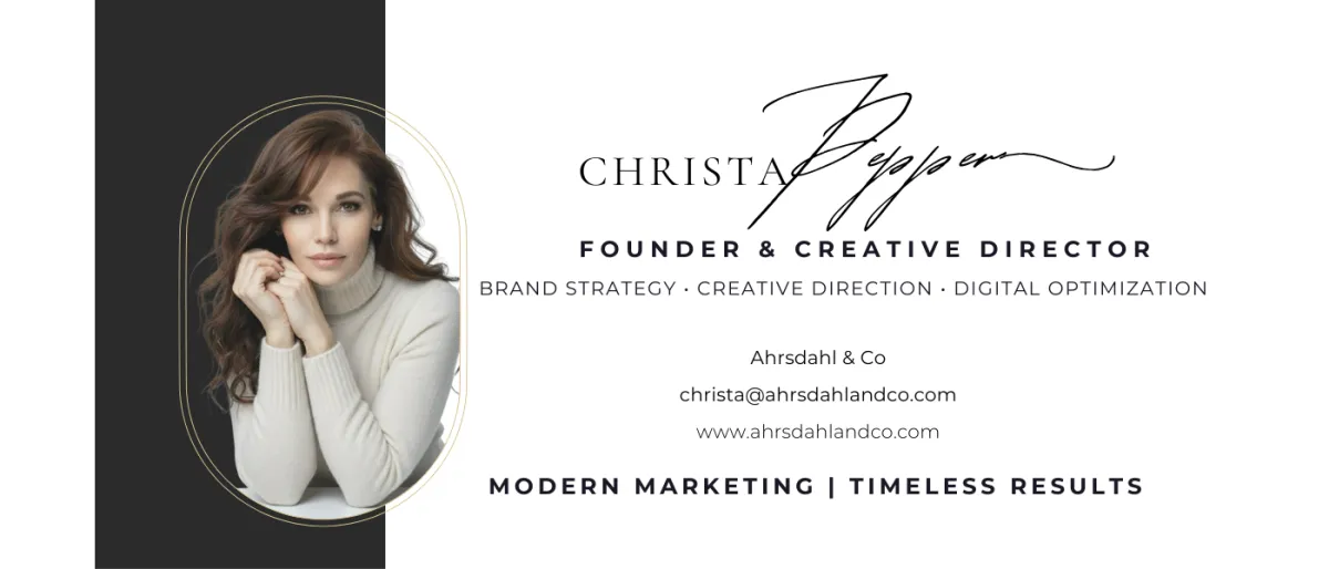 Christa Pepper, Founder and Creative Director of Ahrsdahl & Co, luxury brand strategist portrait.