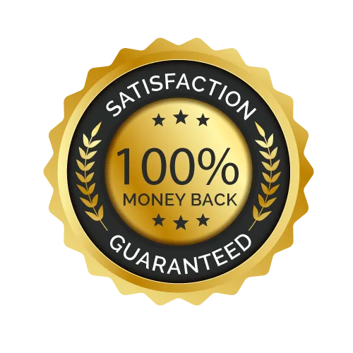 Circular secure badge with shield icon and checkmark, guarantee emblem