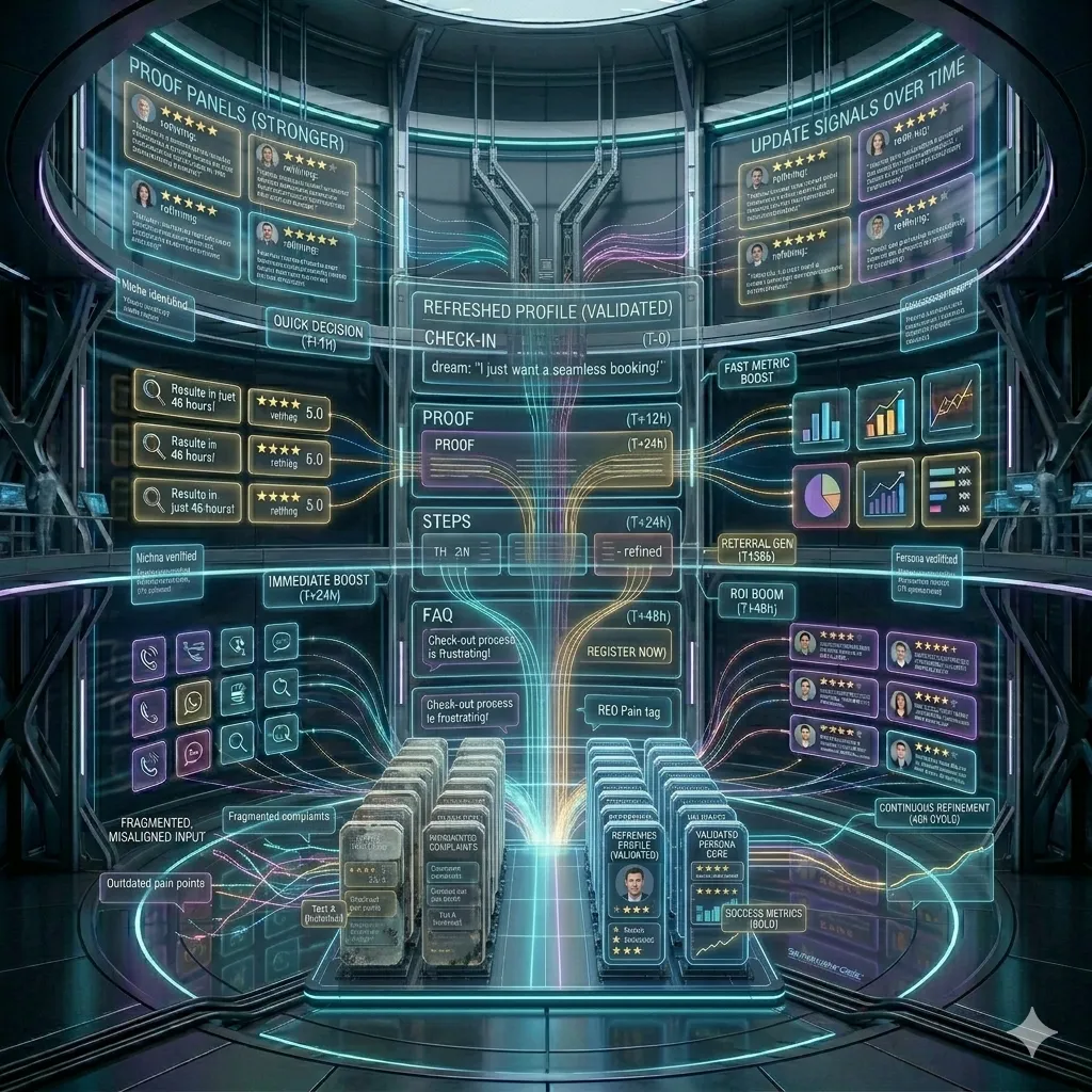 Two rows of objects, one misaligned and one perfectly aligned, representing improvement and refinement over time.