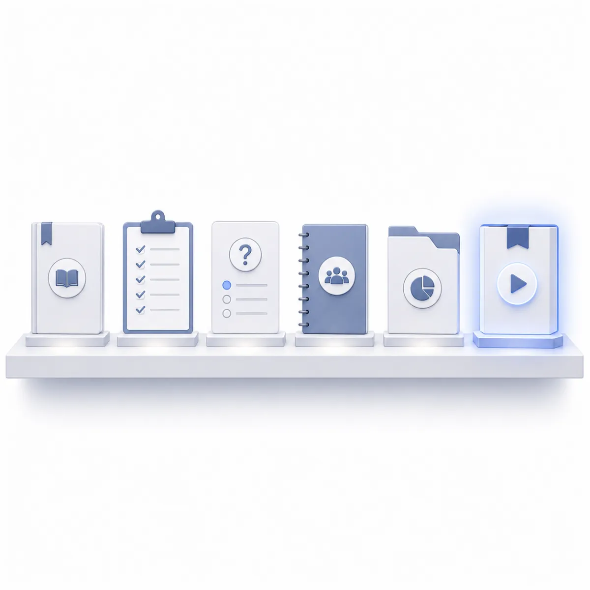 A collection of lead magnet resources including a guide, checklist, quiz, workshop, strategy folder, and demo package, illustrating how different offers fit different buyer personas.