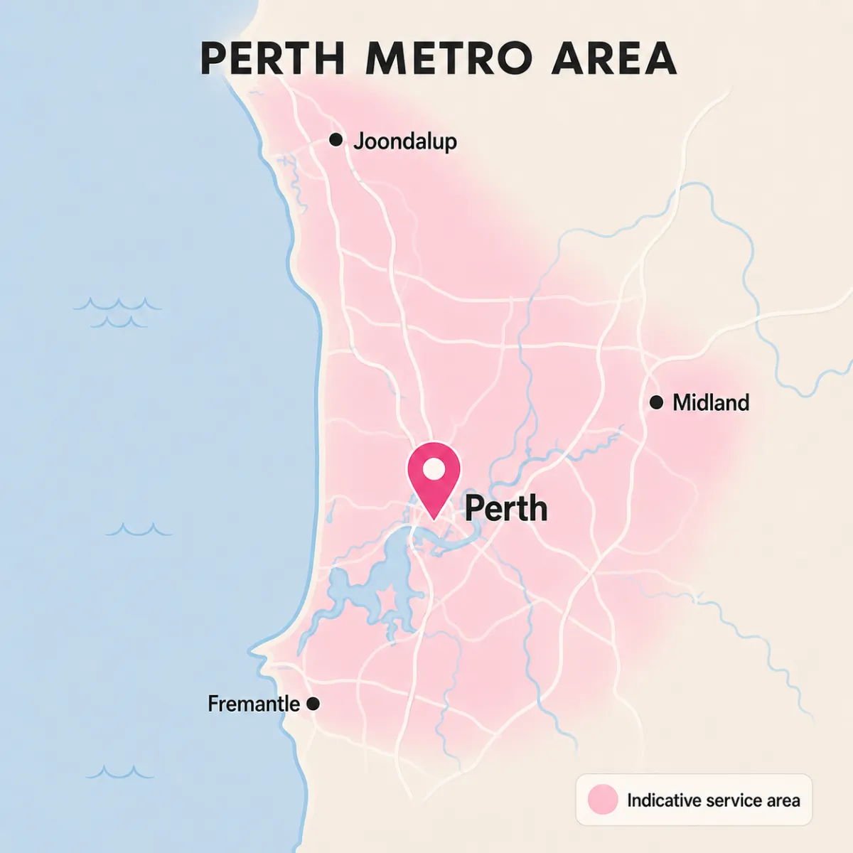 Map showing the Perth metropolitan area covered by M.A.D. Community Services