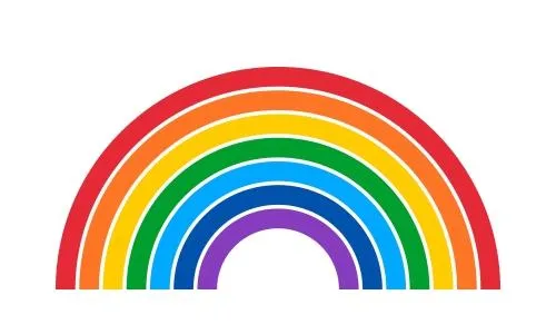 A colorful rainbow with multiple curved bands in red, orange, yellow, green, blue, and purple, symbolizing positivity and inclusivity.