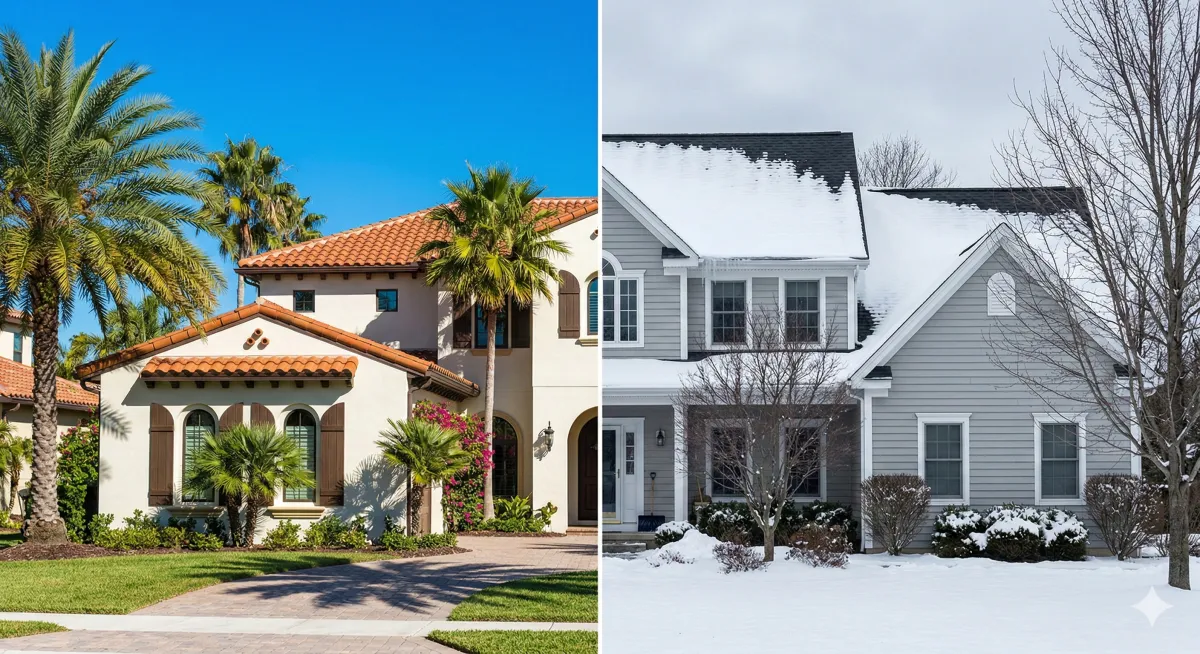 Two homes in different climates showing the need for different roof underlayment choices