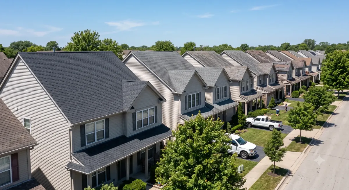 Houses with roofs at different stages of their lifespan