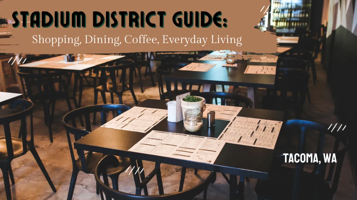 "Stadium District Guide: Shopping, Dining, Coffee, Everyday Living" Over a sleek restaurant table setting