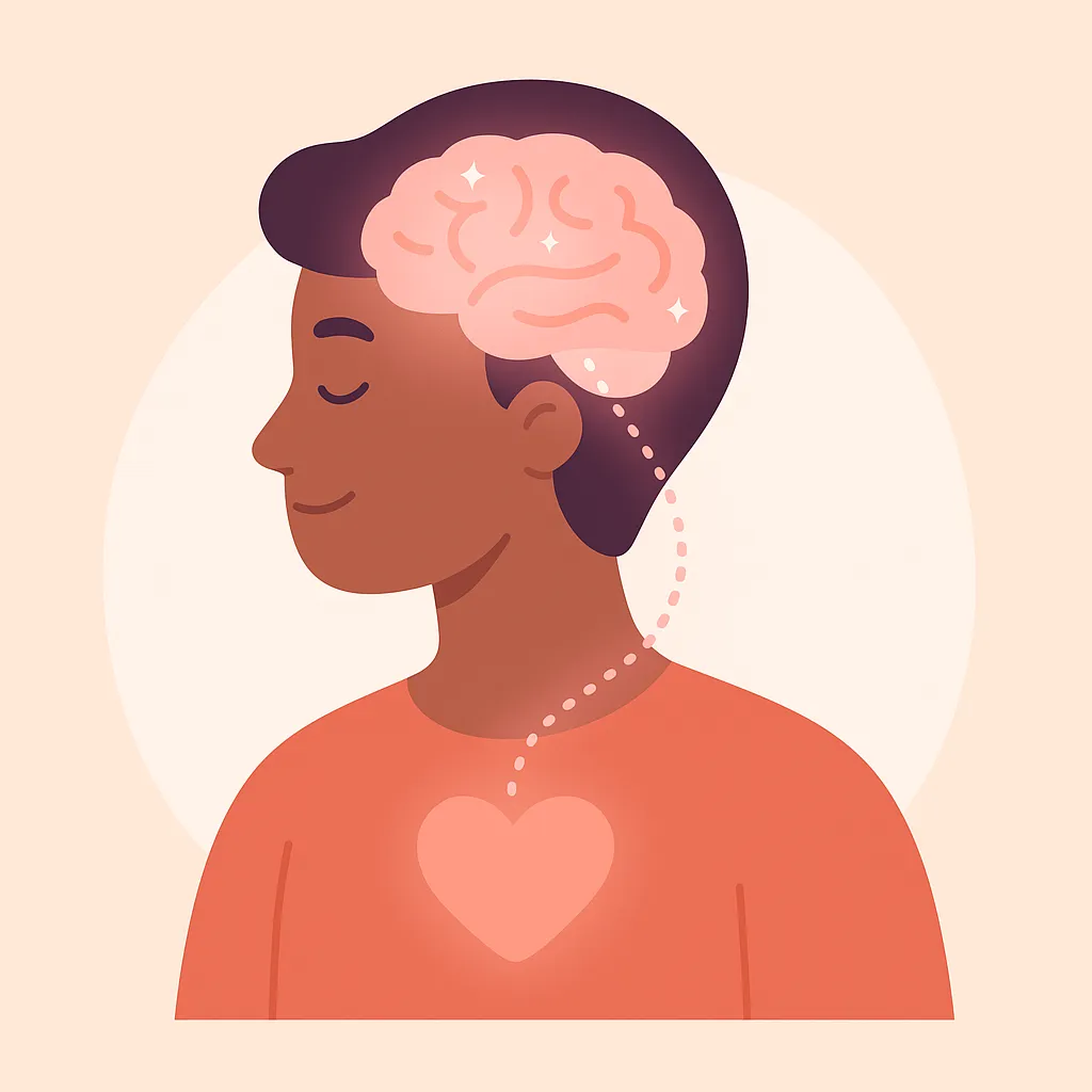 An individual stands with a dotted line imposed over the picture connecting their heart to their brain representing how the empowerment and healing that comes with Brainspotting Therapy in Scottsdale and Phoenix, Arizona.
