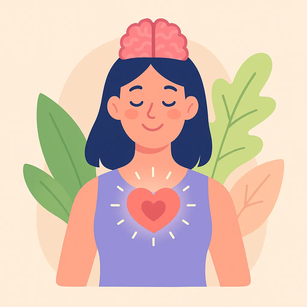 An illustration of a woman hat shows her healed heart and mind, representing the empowered self that emerges from Brainspotting Therapy when working with a Somatic Therapist in Scottsdale and Phoenix, Arizona.