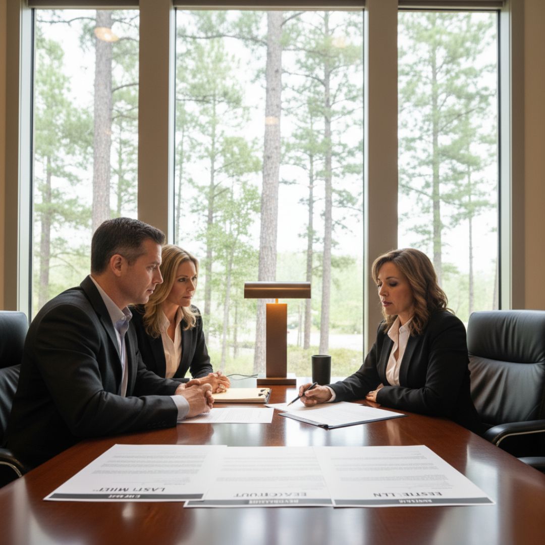 ttorney helping couple in The Woodlands, TX with wills and trusts planning.