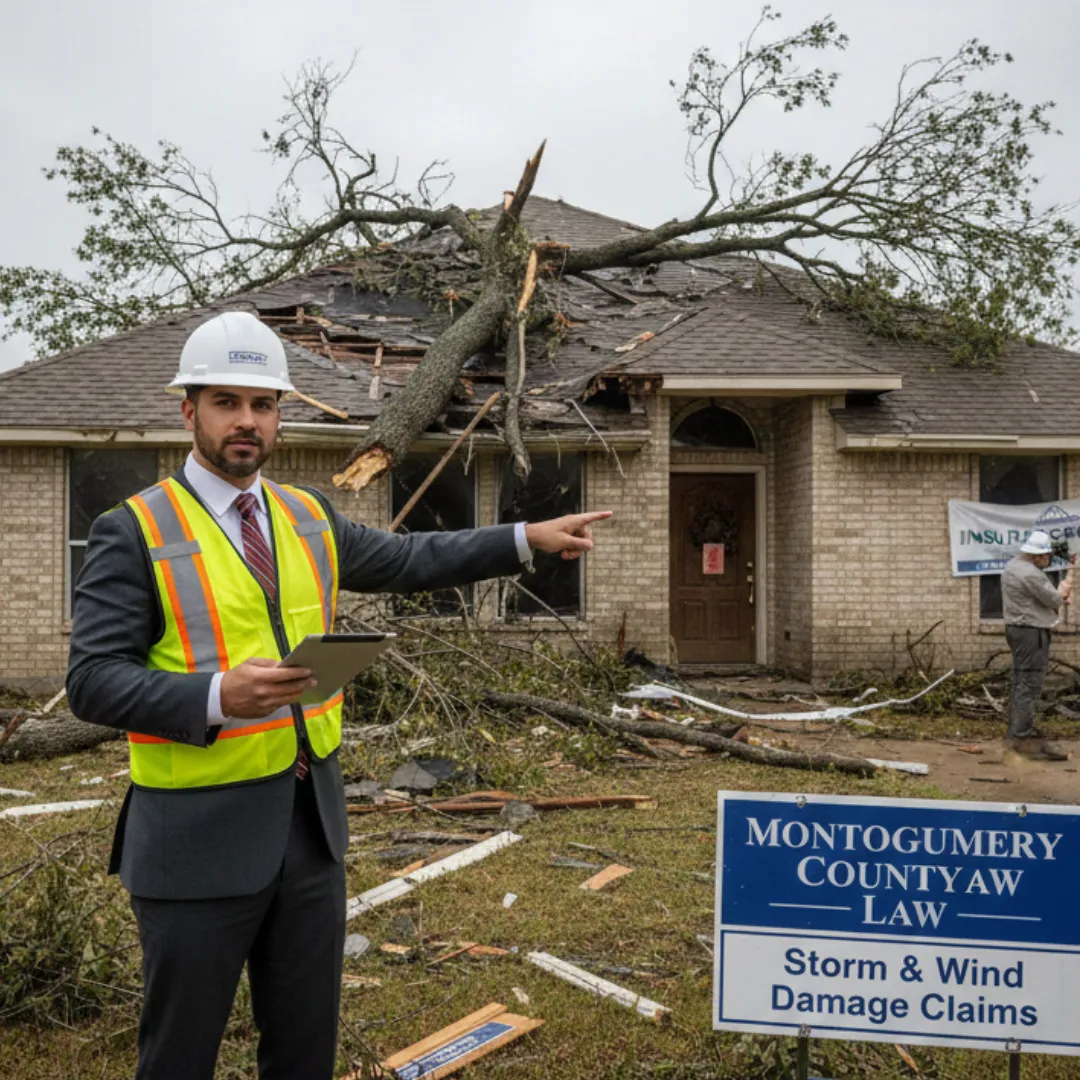 Montgomery County TX attorney assessing residential storm and wind damage for insurance claim