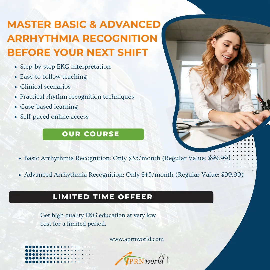 Master Basic and Advanced Arrhythmia Recognition with APRN World's online EKG interpretation courses for RNs and APRNs. Learn rhythm analysis from just $35/month.