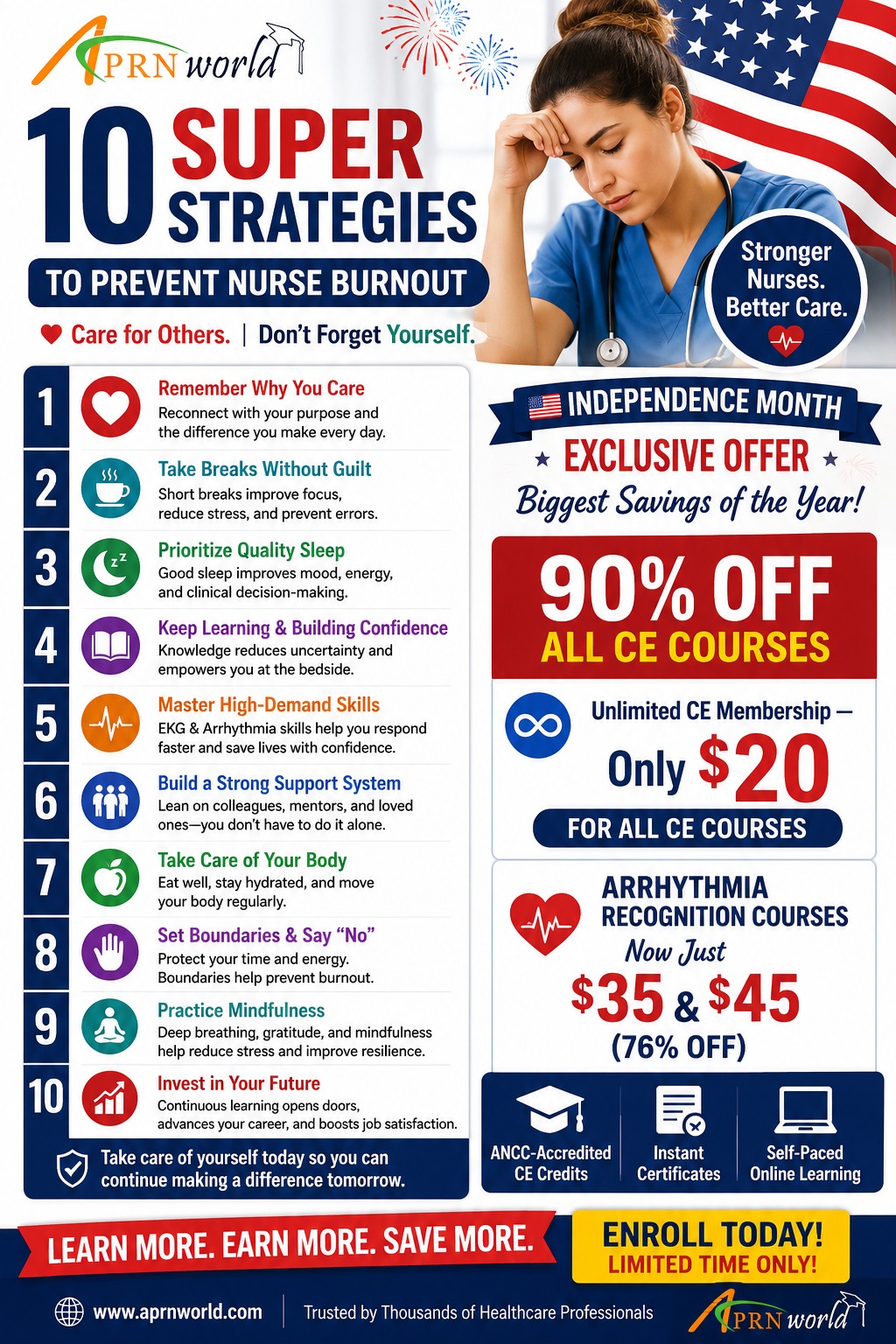 Nurse practicing self-care to prevent burnout while promoting resilience, wellness, and professional growth in healthcare
