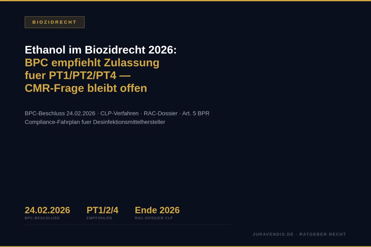 Ethanol-Einstufung im Biozidrecht: Desinfektionsmittel unter Druck | juravendis