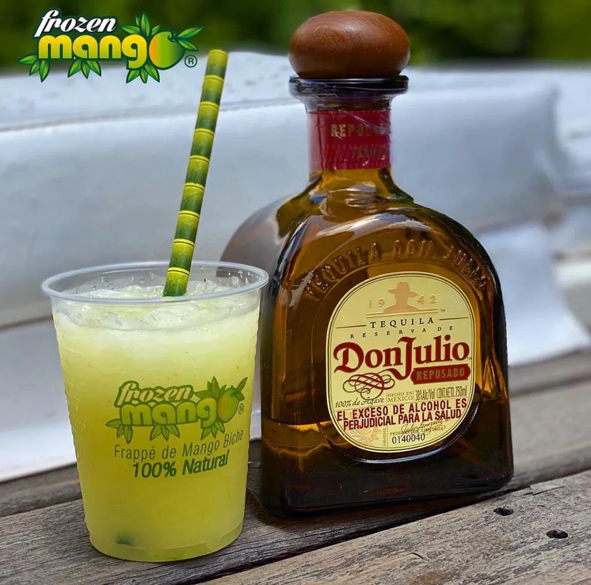 Image of Frozen Mango and a bottle of Don Julio we sell as boozy drinks.
