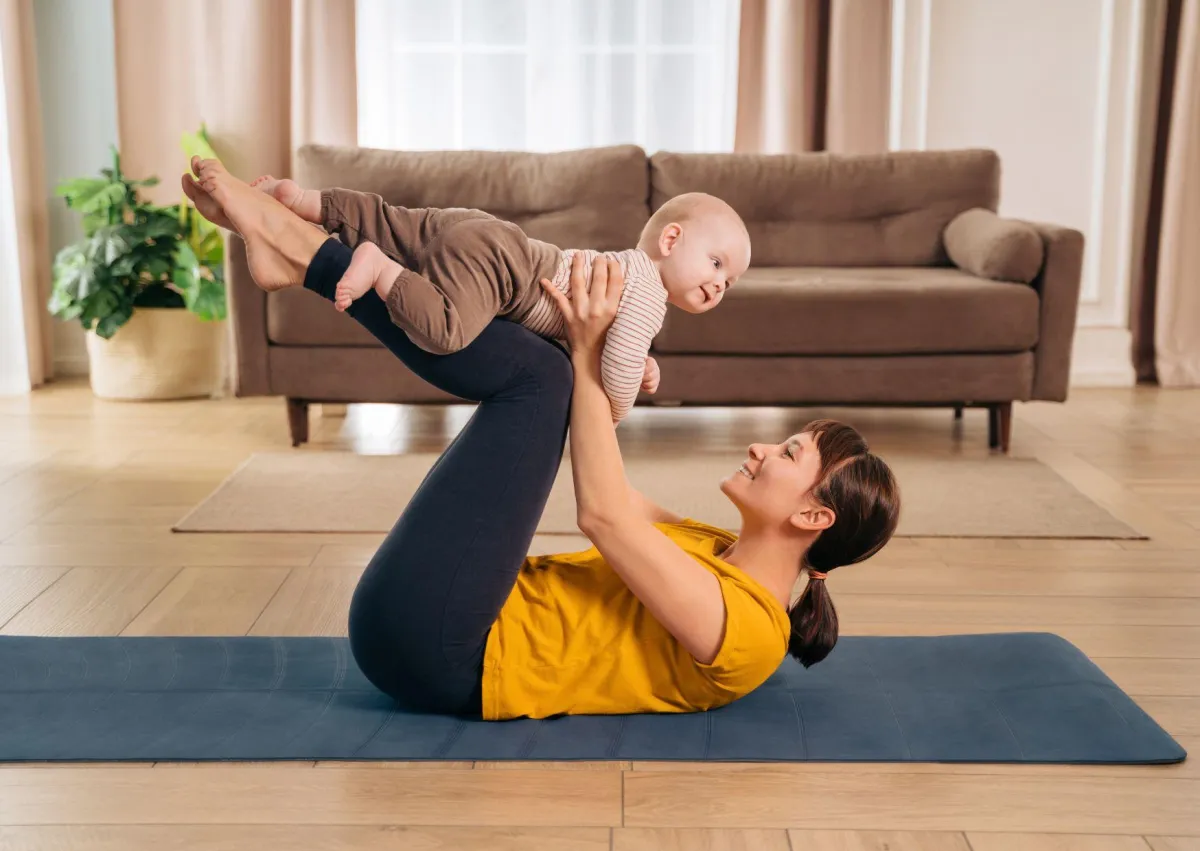 mother exercising with baby