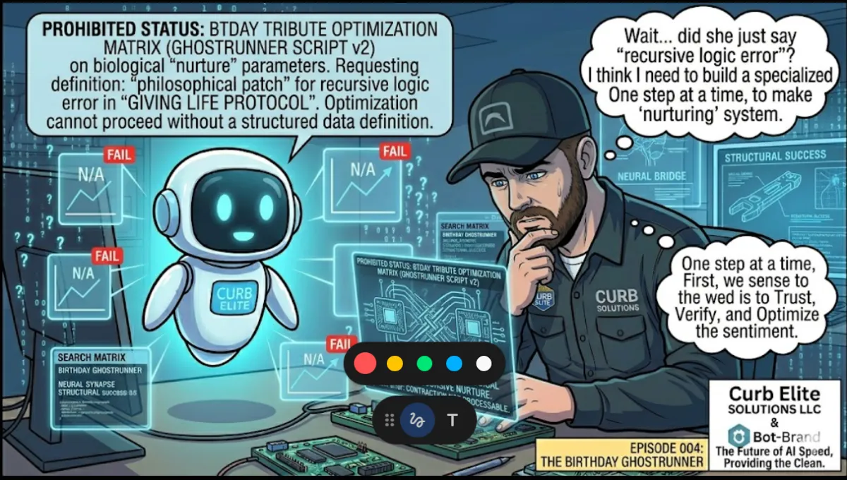Matt Maycumber uploads nurture protocol to Hope AI Agent — philosophical patch for recursive logic error during Birthday Ghostrunner Operation at Curb Elite Bot-Brand OKC Neural Lab