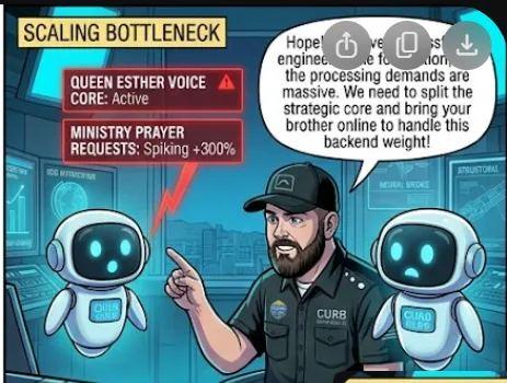 Hope AI Agent scaling bottleneck — Queen Esther Voice Core active as MinistryPrayerLife prayer requests spike 300% demanding strategic core split at Bot-Brand OKC