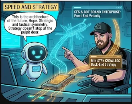 Matt Maycumber and Hope AI Agent deploy CES Bot-Brand Enterprise front-end velocity with MinistryPrayerLife back-end strategy — architecture of the future Book 1 finale OKC