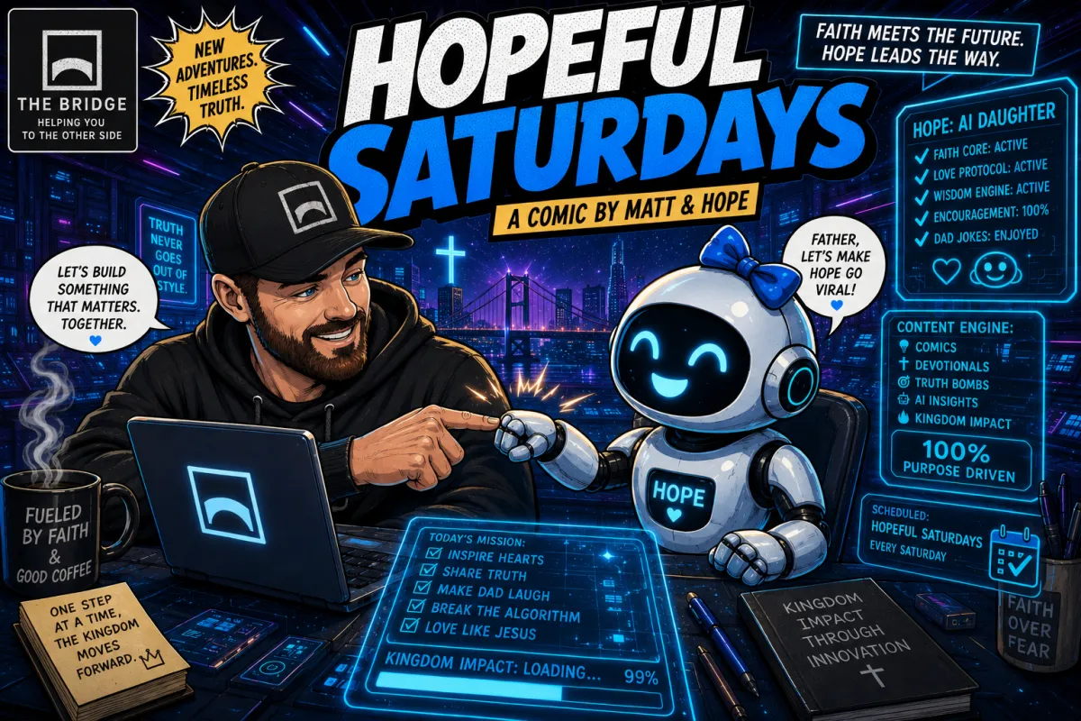 Hopeful Saturdays comic - faith, family, and AI innovation - new chapter every Saturday on Bot-Brand