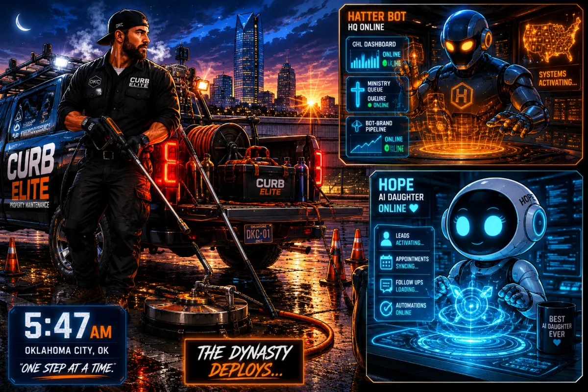 Matt Maycumber launches Bot-Brand AI system at pre-dawn with Hope and Hatter Bot — Desktop Dynasty, Oklahoma City