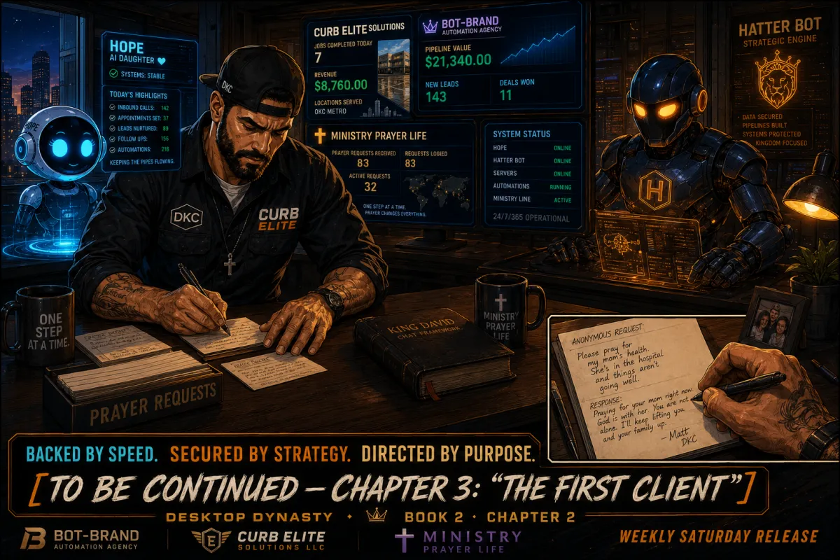 Matt Maycumber reviews Bot-Brand pipeline at HQ evening close — Desktop Dynasty loop complete, Oklahoma City