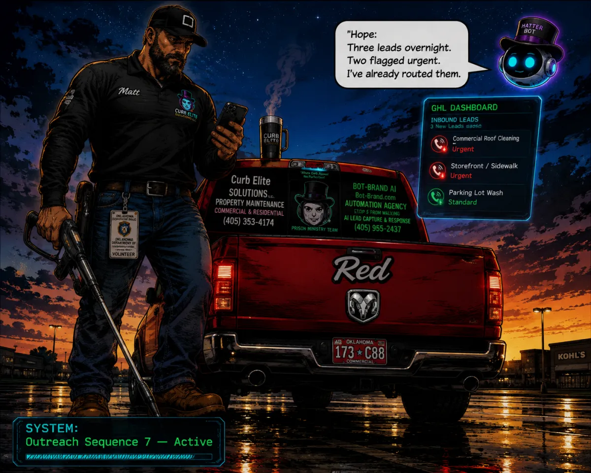 Matt Maycumber reviews overnight GHL pipeline at pre-dawn with Hope AI — Bot-Brand automation, Oklahoma City