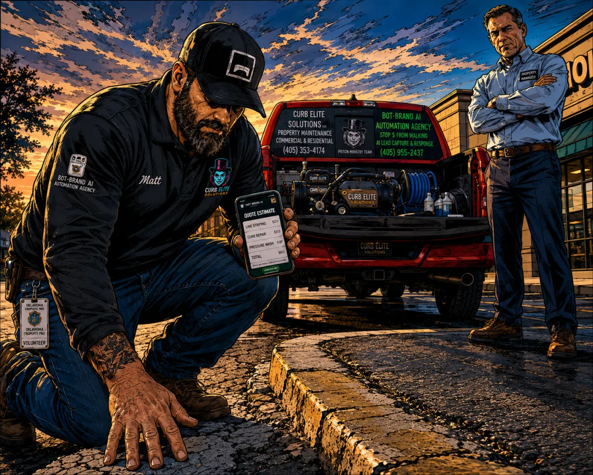 Matt Maycumber works commercial curb edging at sunrise — Curb Elite Solutions property maintenance, Oklahoma City