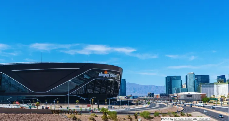 Allegiant Stadium near the Las Vegas Strip and Strip corridor