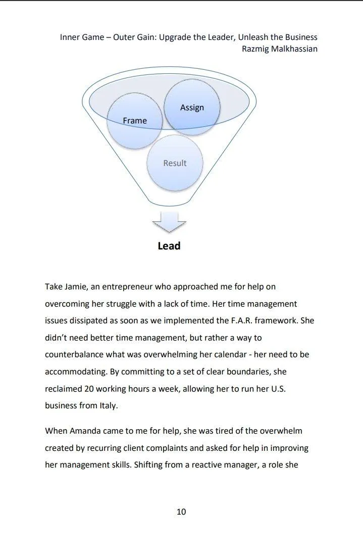 An diagram showing how the F.A.R. Framework is a better leadership model, excerpted from the book "Inner Game - Outer Gain: Upgrade the Leader, Unleash the Business" by Razmig Malkhassian the Inner Game Architect.