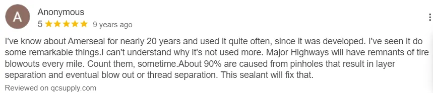 5 Star Review - 20 years of using AmerSeal Tire Sealant